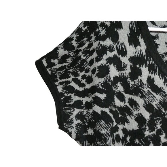 Calvin Klein Sz XL Black Gray Leopard Belted Sweater Dress Short‎ Sleeve - Picture 5 of 8